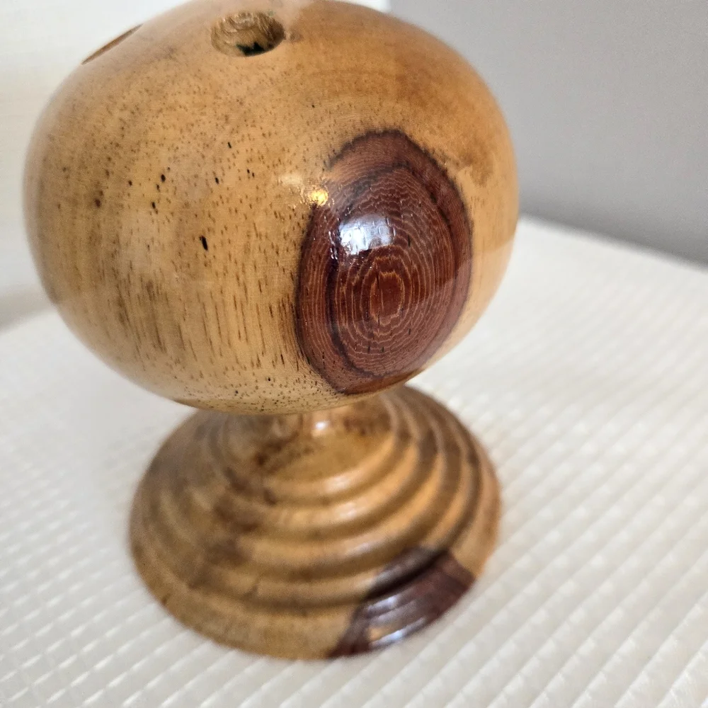 Wood Hand Turned Pen Pencil Holder Ball Pedestal Office Desk MCM Style
